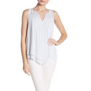 Democracy Women's Floral Lace Sleeveless V Neck Flowy Top Blouse In Blue Size S